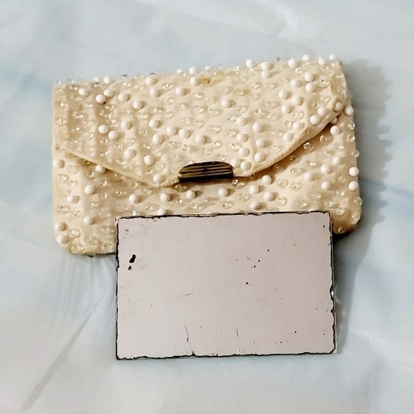 Vintage LUMURED Caviar Beadette Mirror / Coin Purse 1950s Crystal & Corde' - Picture 6 of 8